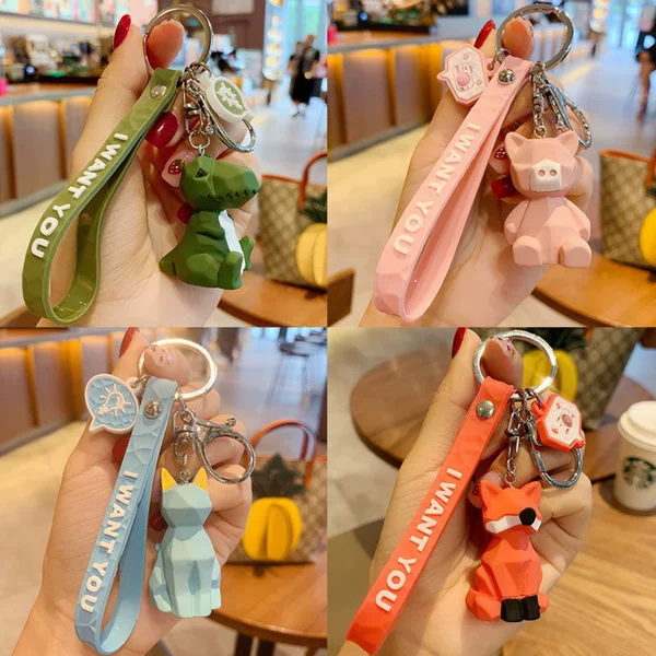 Cartoon geometric animal keychain exquisite bag pendant flexible glue three-dimensional doll key chain push activity gift