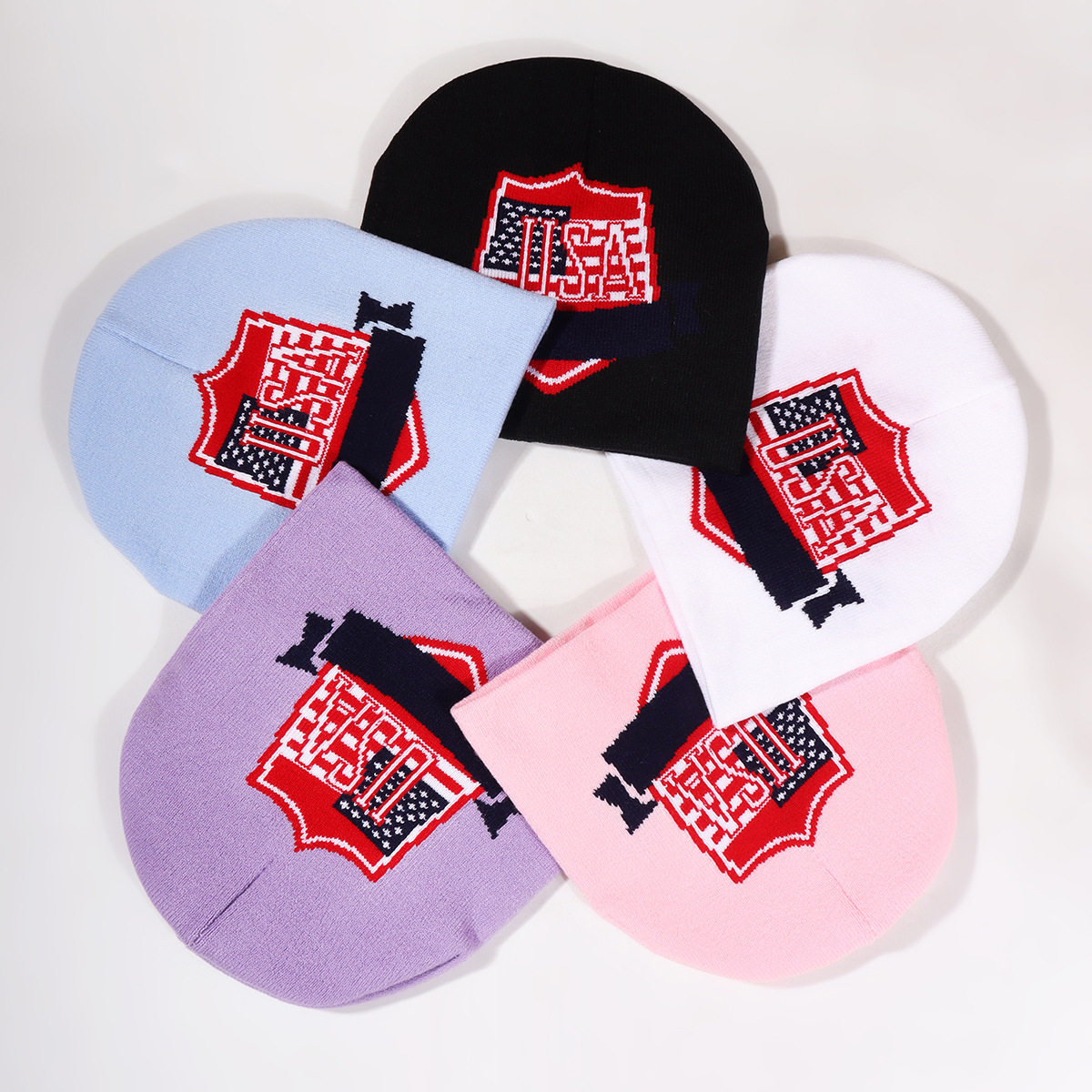 Unisex Flag shield jacquard knit cap simple_voghion.com