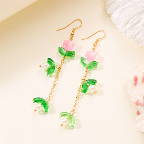 Cross-border best-selling tulip earrings, fresh and stylish tulip tassel earrings for women, long flower earrings