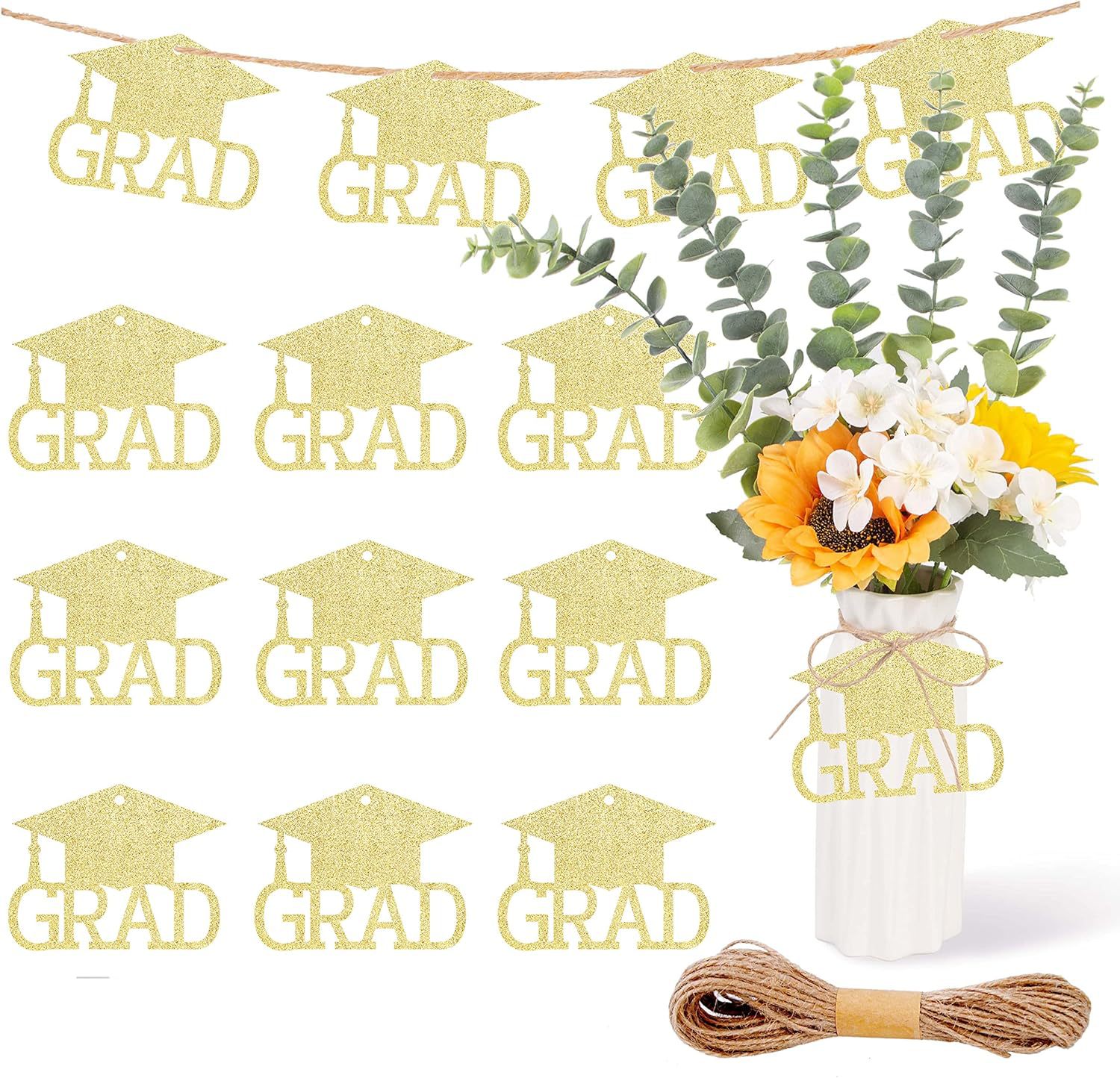 24 piezas de brillo negro cinta de doble cara 2024 decoraciones temporada de graduación suministros de fiesta corte de papel pull bandera transfronteriza Venta caliente