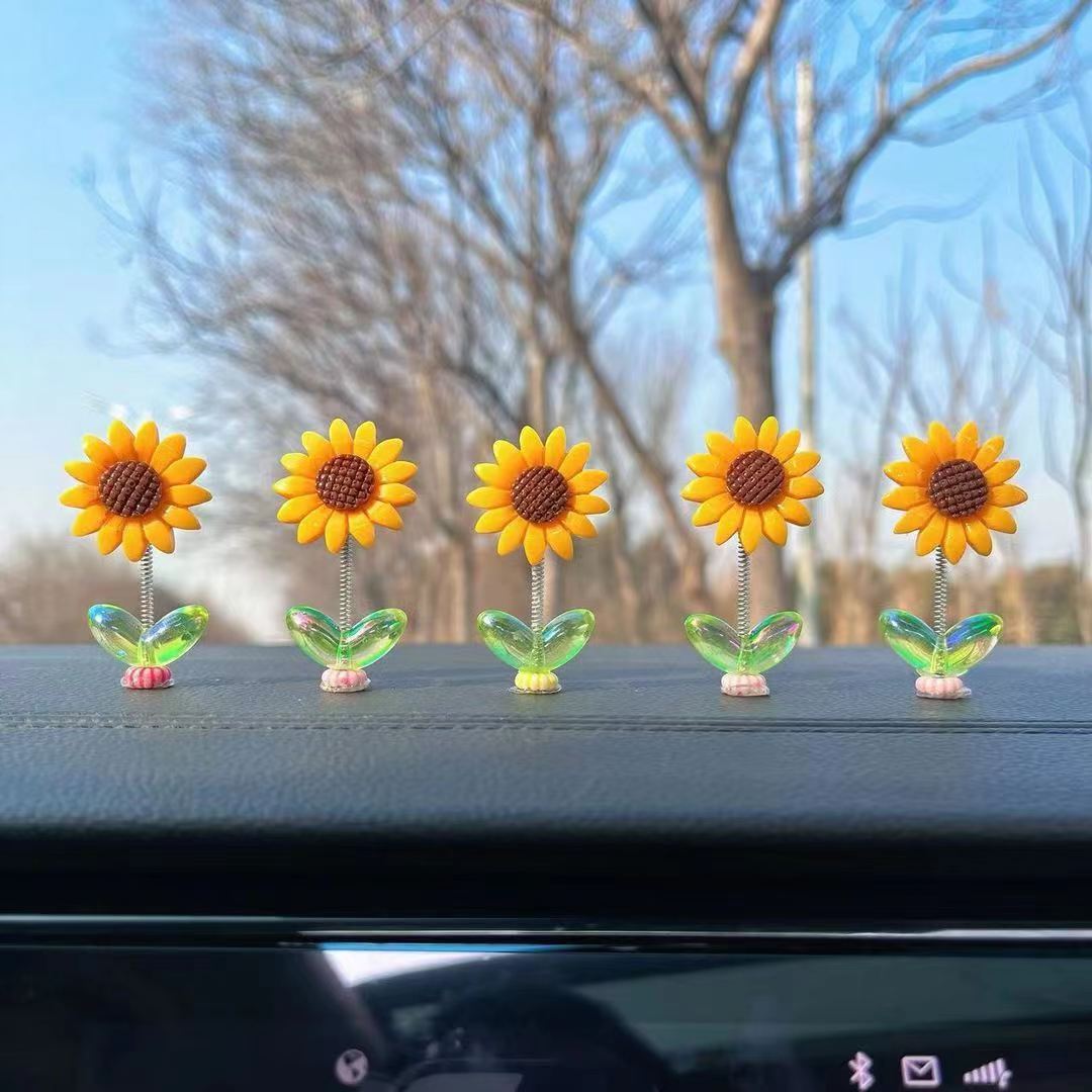 2024 nuevas celebridades de Internet sacudiendo la cabeza, girasol lindo decoración de coche, consola central de coche, joyería de girasol