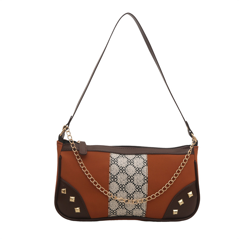 Bolso de mujer 2025 primavera nueva moda retro esmerilado empalme bolso de color contraste bolso de mujer un hombro brazo bolso de moda