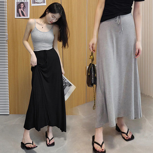 In Stock Pregnant Women's Non-belly-supporting and Dagging Modal Skirt 2024 New Style Large Swing Skirt Solid Color Women's High Waist A- line Skirt