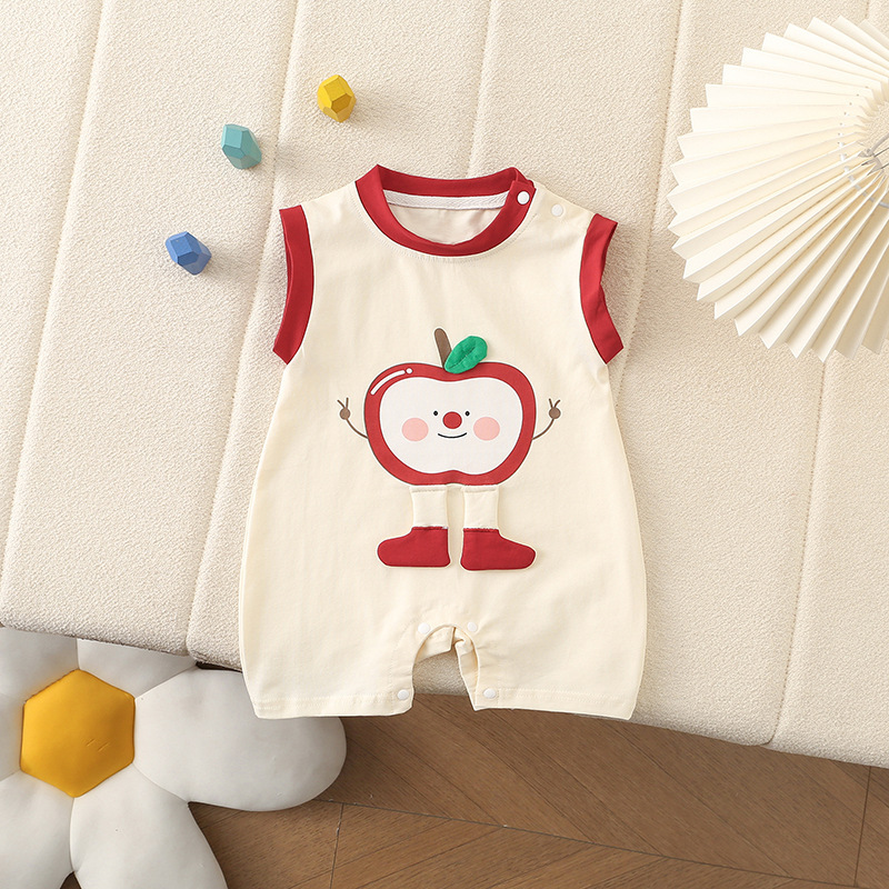 Summer New Sleeveless Climbing Wear Apple Short Ha Baby Thin Boys and Girls Newborn Cartoon Summer Clothes