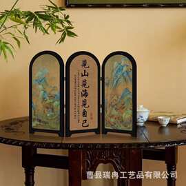 中古风木质桌面小屏风装饰可移动摄影背景墙茶桌餐边柜装饰摆件画
