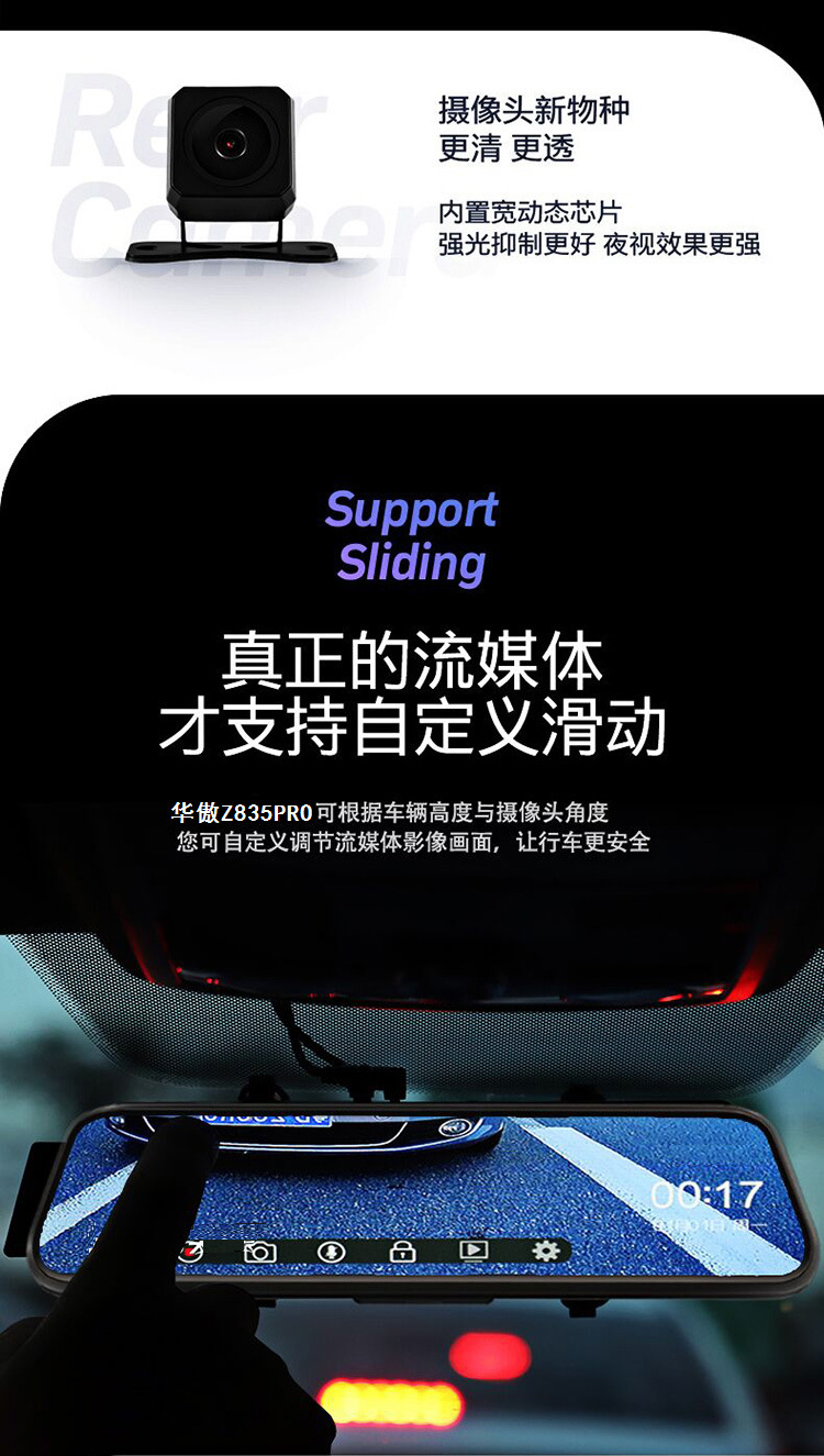 Intelligent Voice-Controlled 1080P HD Reverse Camera 4-Pin Rear Camera Full-Screen Streaming Dash Cam