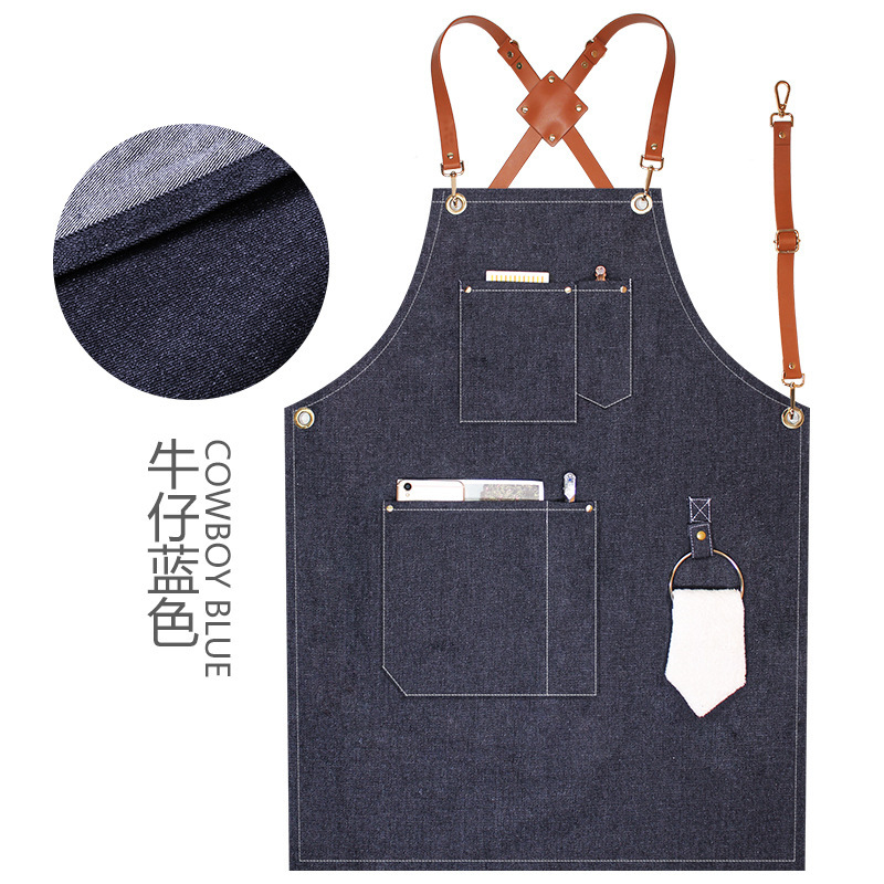 Anillo colgante delantal creativo logotipo personalizado restaurante leche té cafetería panadería ropa de trabajo grueso lienzo delantal al por mayor