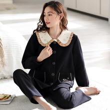 加厚纯棉睡衣女士秋冬季空气棉夹层夹棉家居服韩版可外穿保暖套装