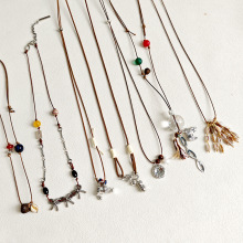 民族风棕绳天然石珠子水晶吊坠项链小众文艺气息可调节抽拉绳配饰