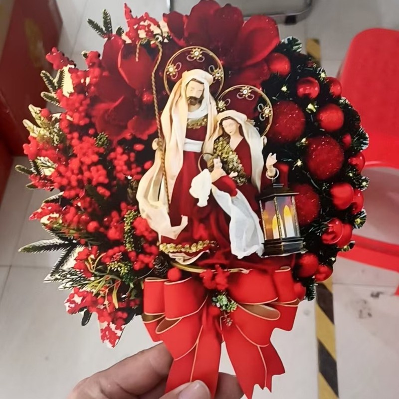 跨境花环圣诞节门饰门楣挂饰圣诞场景装饰浆果花环松果红豆发财果|undefined