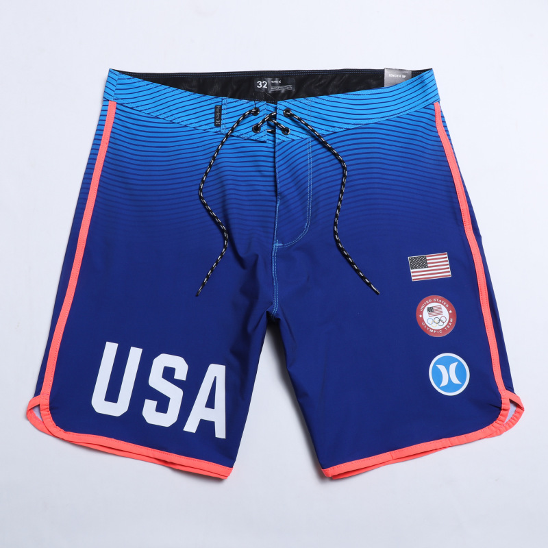 New Boys' Beach Pants Summer Casual Youth Ready-Made Striped Print Beach Surfing Short Fitness Sports Original Order