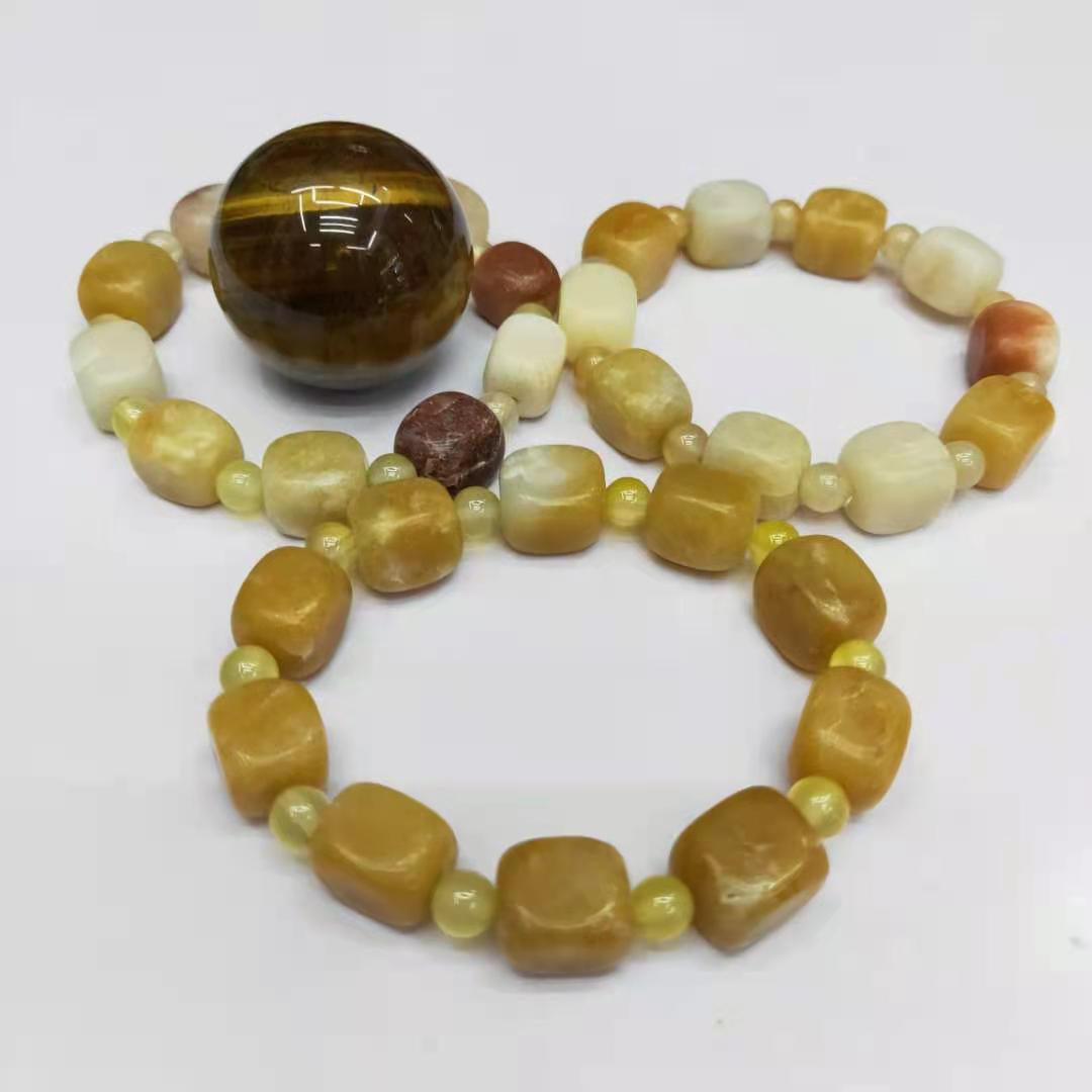 Factory wholesale of natural square yellow jade irregular combination bracelets, diy yellow jade bracelets, Buddhist prayer beads and lucky charms detail image 5