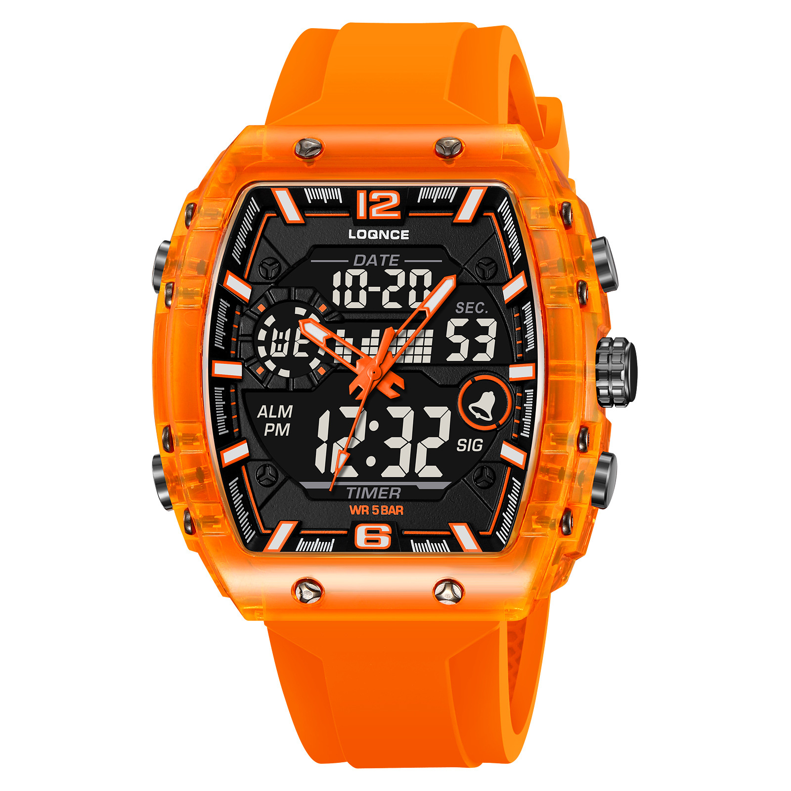 LOQNCE moda digital nocturna electrónica reloj impermeable reloj deportivo para hombres al aire libre reloj estudiante 98003