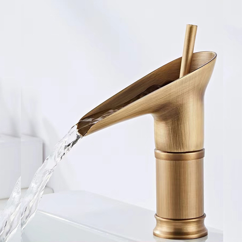 Copper Wine Glass Waterfall Faucet Bathroom Cabinet Washbasin Hot and Cold Faucet Toilet Basin Wash Basin Faucet