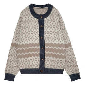 复古菱格毛衣外套女秋冬宽松慵懒风古着vintage加厚针织开衫潮流