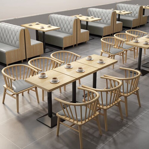 Modern Internet celebrity milk tea shop leisure sofa wall booth light luxury theme restaurant cafe solid wood table and chair combination