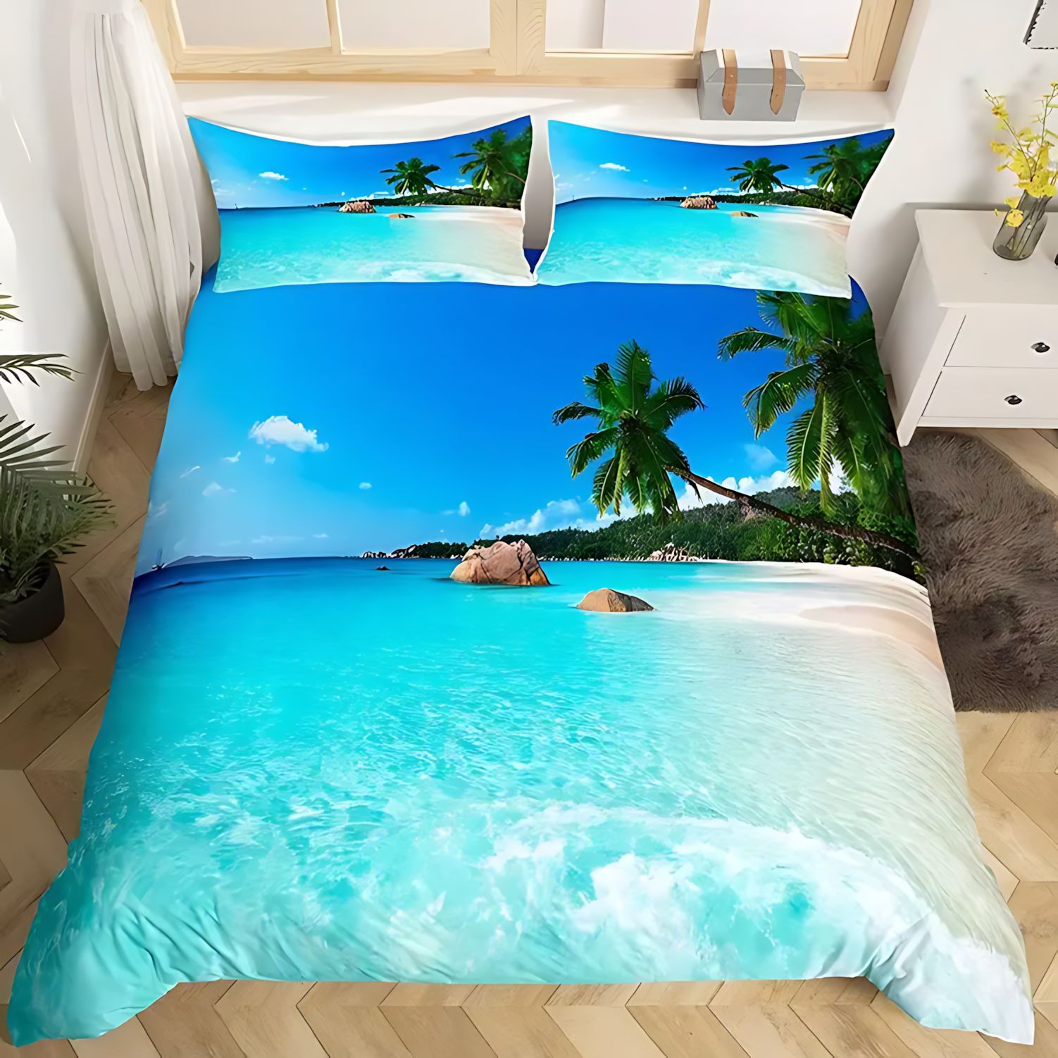 TEMU / JIT comercio exterior transfronterizo playa mar vista alta definición impresión digital colcha suave kit fuente fabricante textil doméstico