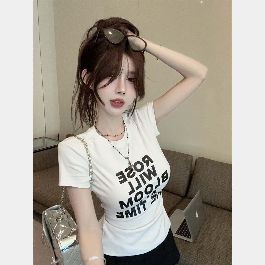 Camiseta de Manga Corta para Mujer de Poliéster con Cuello Redondo para Uso Diario
