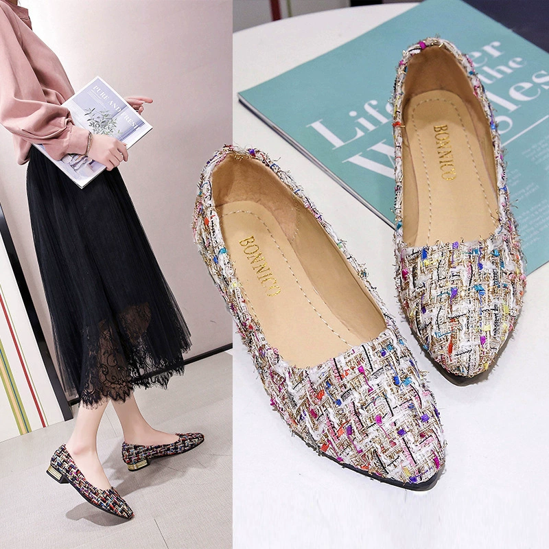 Внешняя торговля женская обувь больших размеров 2022 весна-лето новые тканевые лоферы в Корейском стиле модные туфли на среднем каблуке с мелким ртом и острым носком