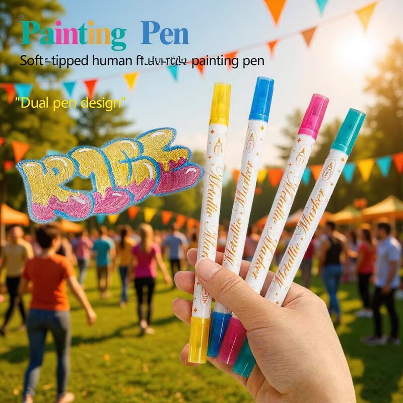Cross-Border Soft and Hard Dual-Head Glitter Temporary Tattoo Paint Pen Graffiti DIY Nail Art Pen Metallic Acrylic Marker Pen