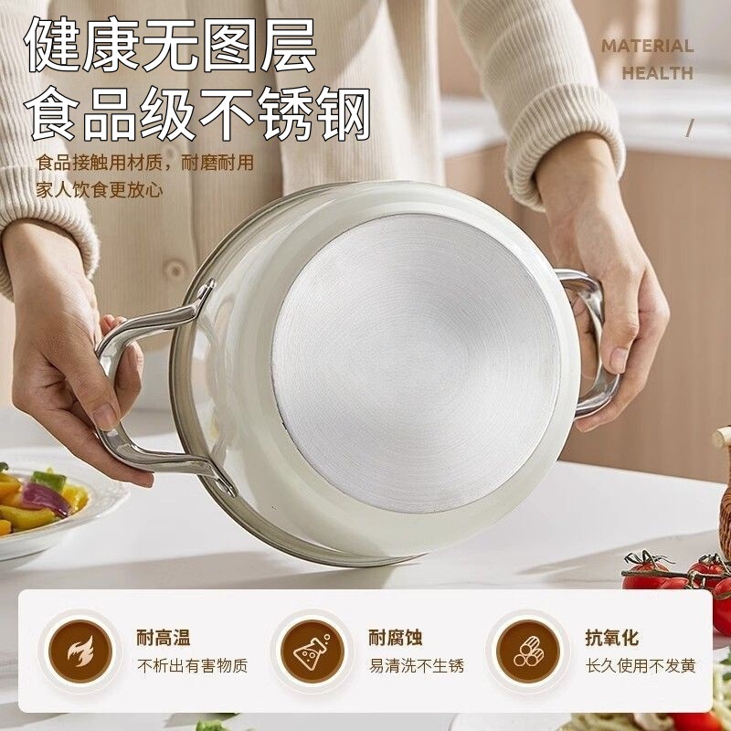 スープポット、厚手のステンレス鍋、家庭用ガス調理鍋、電磁調理器、ガス専用お粥、麺調理鍋、蒸し、煮込み|undefined