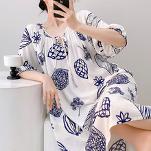 2025新款新中式睡衣女夏季人造棉性感国风纯色度假短袖棉绸家居服