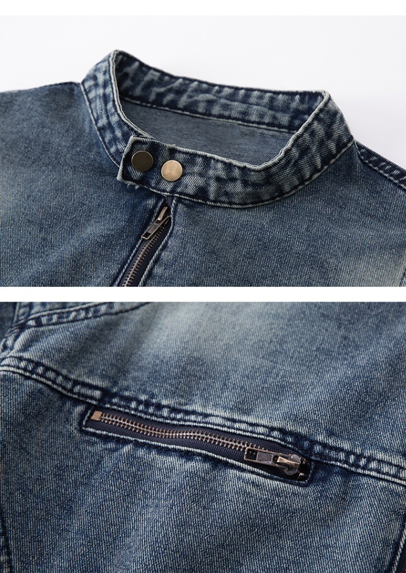 Retro Denim Jacket For Men Washed Ripped Stand-up Collar Style_voghion.com