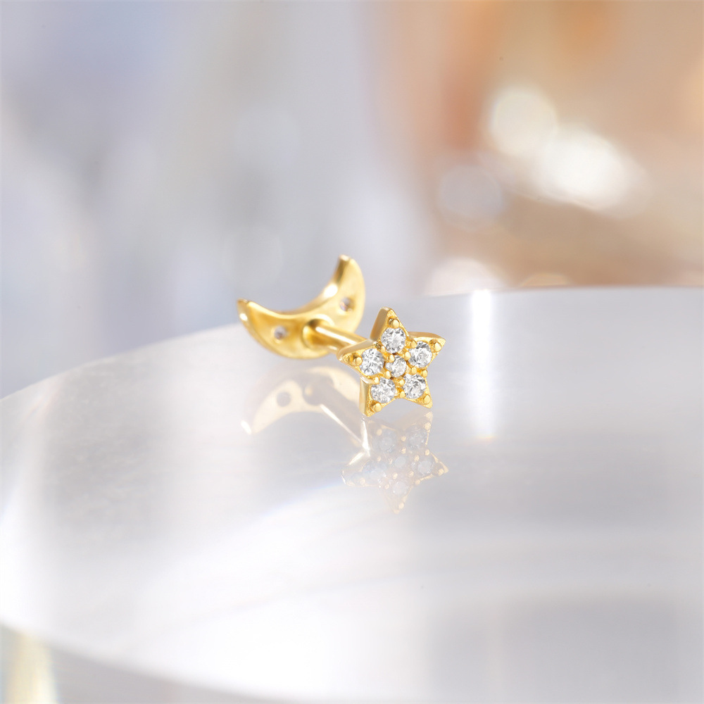 1 Piece 925 Sterling Silver Devil's Eye Star Moon Ear Studs display picture 16