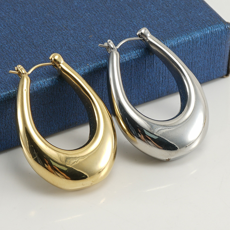 1 Pair Simple Style U Shape Polishing Stainless Steel Hoop Earrings display picture 2