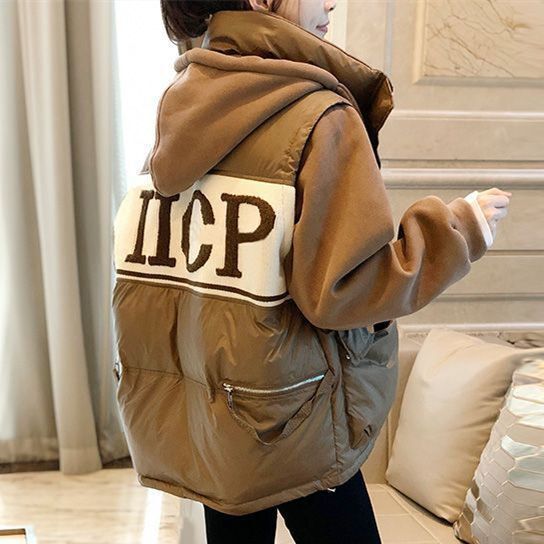 Hooded Short down Cotton Jacket for Women, Stylish and Casual, with Patchwork Design, Thickened Coat, New Winter 2025 European Style Hooded Short down Cotton Jacket for Women, Stylish and Casual, with Patchwork Design, Thickened Coat, New Winter 2025 European Style