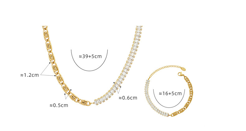 light luxury zircon splicing necklace bracelet set titanium steel 18K real gold plated jewelrypicture1