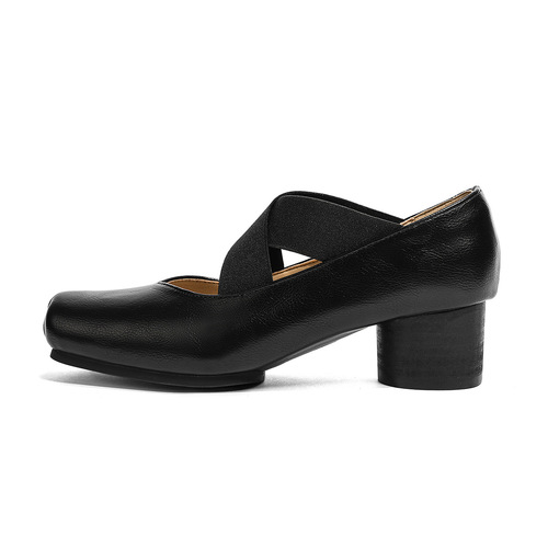 Genuine leather Mary Jane shoes, autumn and winter retro cross straps, square toe, comfortable thick heels, high heels, pig nose ballet shoes
