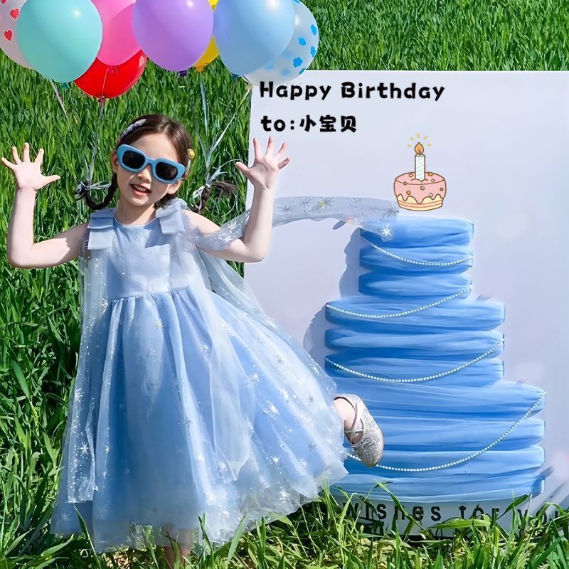 新款DIY蝴蝶结网纱蛋糕女孩生日场景布置装饰拍照道具背景板|undefined