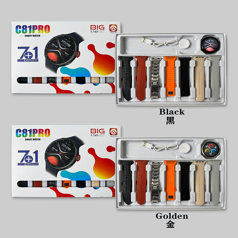 Smart Watch Set with Seven Straps, Bluetooth Call Watch, Heart Rate, Sports, Step Counting, Calorie Round Watch, Smart