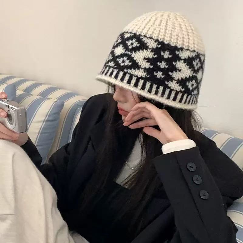 LC同款针织帽子女秋冬羊毛混纺复古毛线帽保暖大头围冷帽男包头帽|undefined