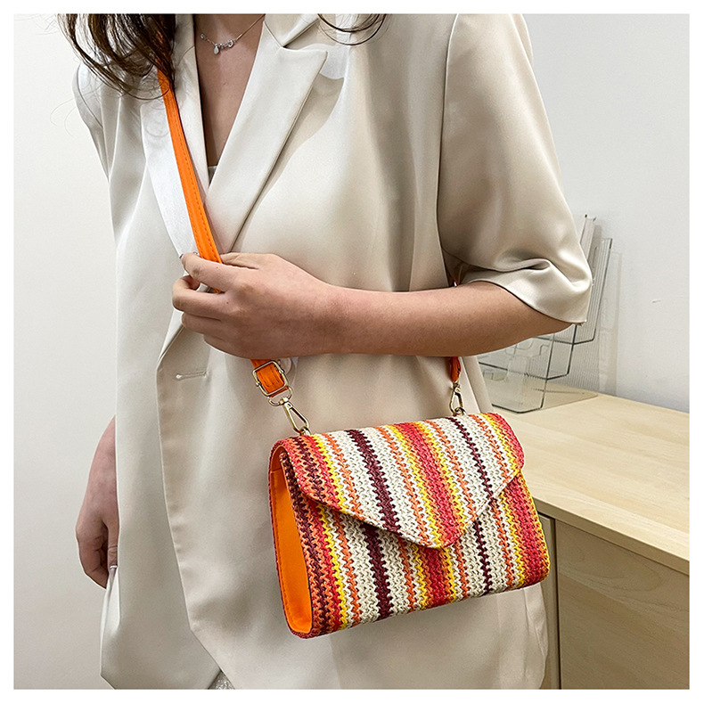 Women's Backpack Backpack Women's Straw Stripe Ethnic Style Classic Style Weave Square Magnetic Buckle Straw Bag