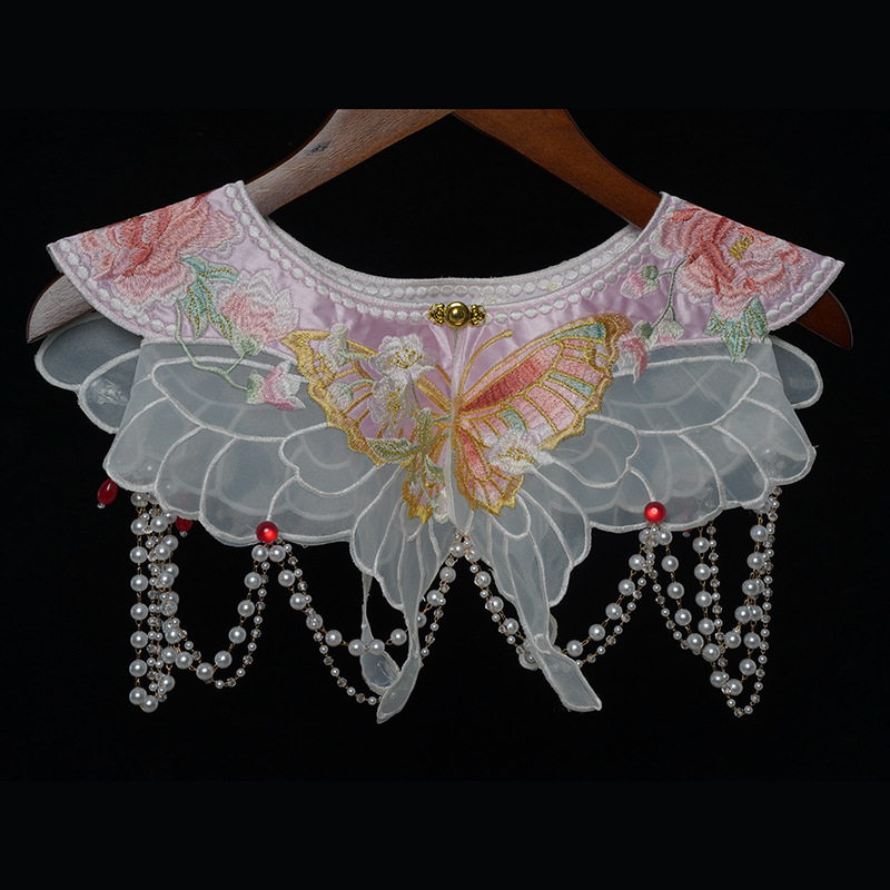 Butterfly Flower Embroidery Cloud Shoulder New Beaded Tassel Shawl Horse Face Skirt Han Dynasty Accessories Fake Collar Ancient Cloud Shoulder