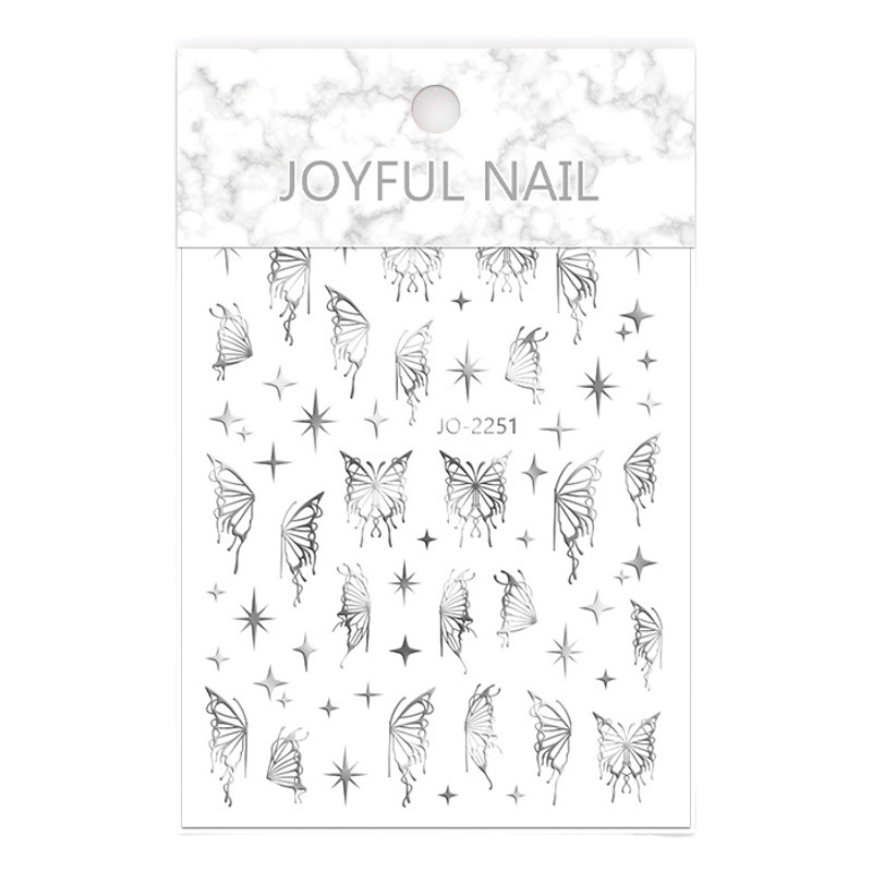 Nuevo hueco elegante mariposa uñas pegatinas tridimensional color mágico láser fresco oro y plata mariposa uñas pegatinas