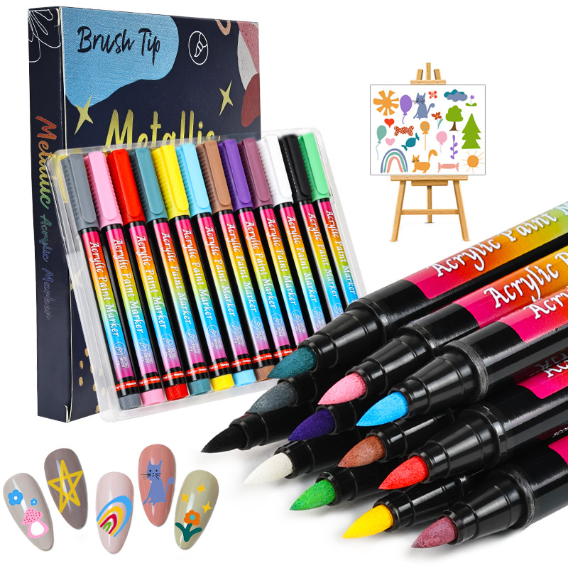 Pintura de uñas pluma de graffiti pluma de fibra cabeza marcador pluma de alta elástico suave punta de la pluma color pintado a mano punto flor gancho línea DIY