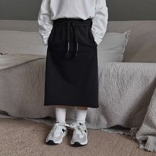 黑色休闲半身裙裙子中长款高腰宝宝卫衣春秋装女童新款女2025儿童