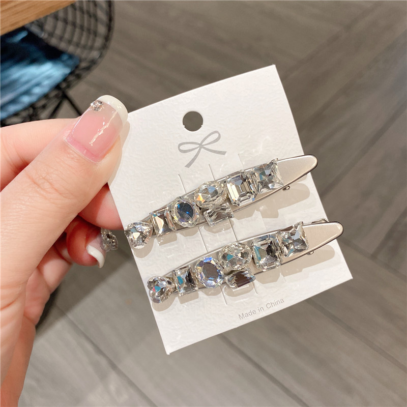 Metal European and American Style Bright Silver Alloy Duckbill Clip ins Style Korean Style Internet Celebrity Pearl Rhinestone Pair Clip Side Clip Women