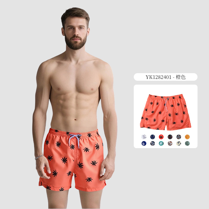 Pantalones cortos con cordones con estampado digital de cuatro puntos para hombres Chunyafang Pantalones de playa de vacaciones junto al mar de moda casual de código europeo