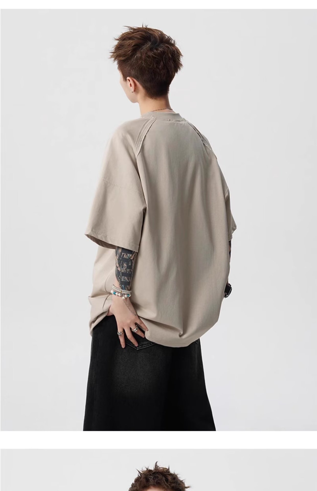 Summer Niche Willow Nails Embellished Decorative Design Sense Shoulder Pad T-shirt Men's Short-sleeved Casual Versatile Heavy T-shirt Top_viptrois.com