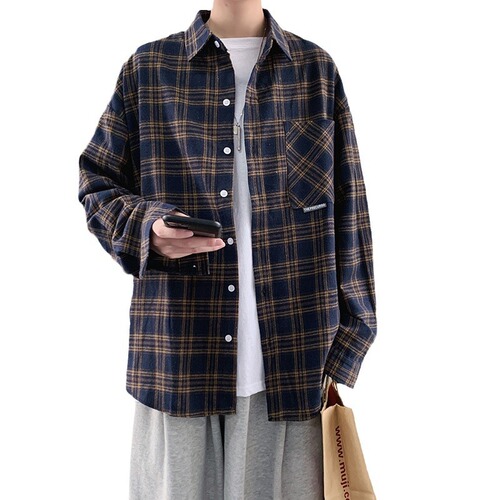 Plaid shirt coat, men's spring and autumn style, men's long-sleeved shirt, 2024 new autumn style, men's casual autumn clothes