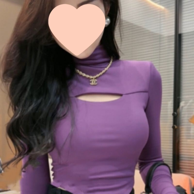 Korean Style Pure Desire High-Neck Hollow-Out Long-Sleeve Solid Color T-Shirt for Women, New Autumn Model, Slim-Fit, Stylish, Versatile, and Flattering Top Korean Style Pure Desire High-Neck Hollow-Out Long-Sleeve Solid Color T-Shirt for Women, New Autumn Model, Slim-Fit, Stylish, Versatile, and Flattering Top