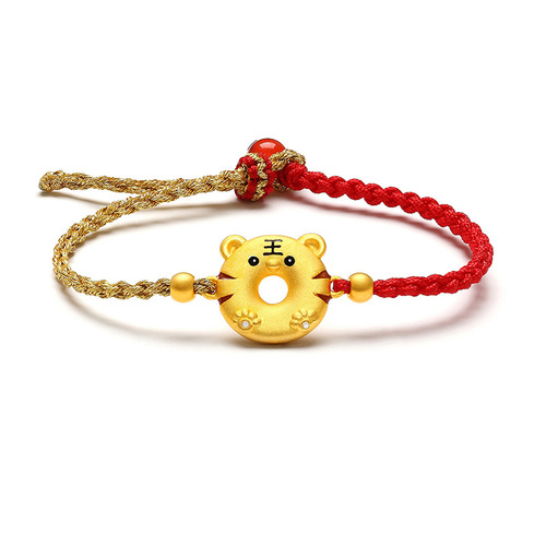 Sweet Treats Gold Plated Bronze Bracelet for the Year of the Tiger, Red Thread for Luck, Fashion Couple Bracelet Gift