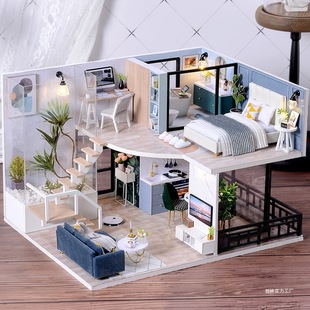 Handmade Cabin Loft Villa Small House Miniature Scene Model Graduation Day Toy Gift Female Beijing Wood