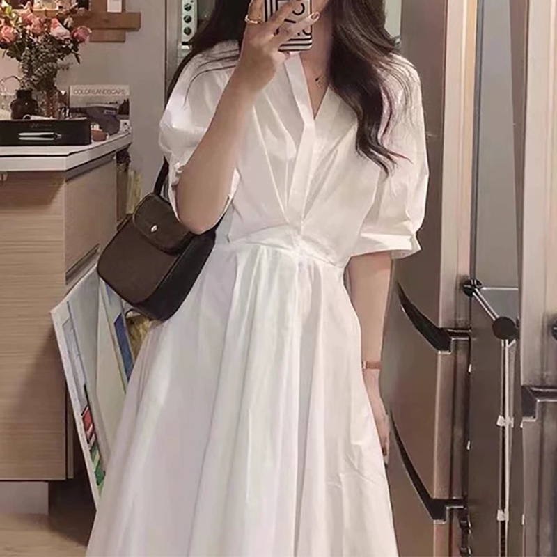Ready Stock Wholesale from Manufacturer White Shirt Dress for Women High-End Waist-Cinching Tea Break Long Dress Ready Stock Wholesale from Manufacturer White Shirt Dress for Women High-End Waist-Cinching Tea Break Long Dress