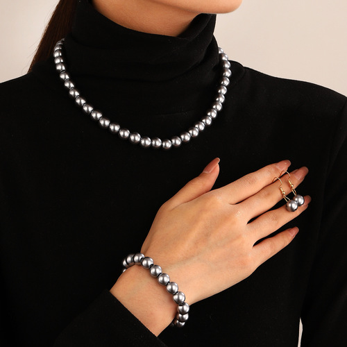 Star Style Chamba Diamond Ball White Pearl Necklace Set - AliExpress Best Selling Three-Piece Jewelry Set