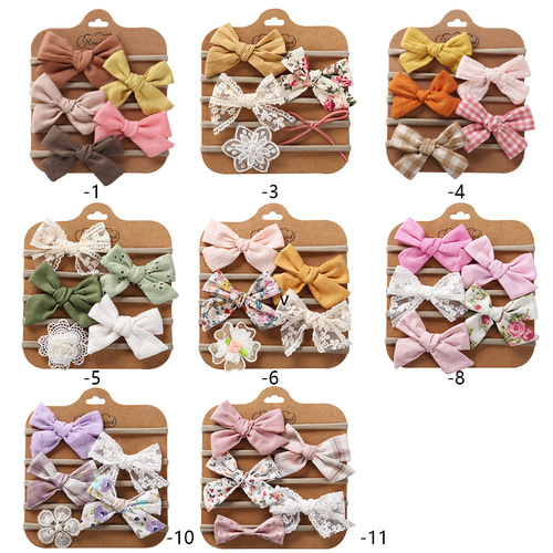 Cross-border Children's Fabric Hair Accessories Handmade DIY Bow Hairband Spring Festival Style 5-Piece Set Baby Headband Set with Unicorn Design
